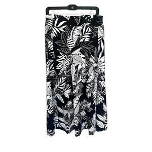 Talbots Jersey Maxi Skirt Silhouette Ferns Tropical Floral Black Stretch Small S